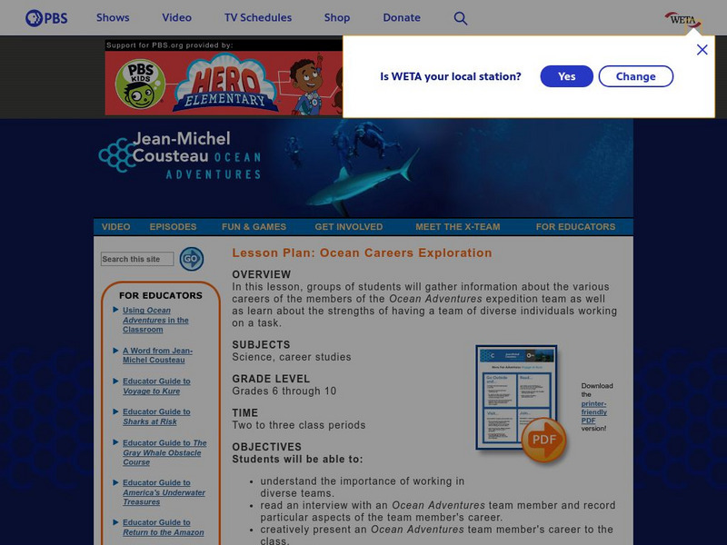 Pbs Teachers: Ocean Careers Exploration Lesson Plan Pbs Teachers: Ocean Careers Exploration Lesson Plan