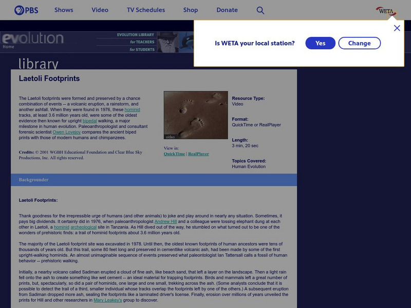 Pbs Teachers:laetoli Footprints Instructional Video