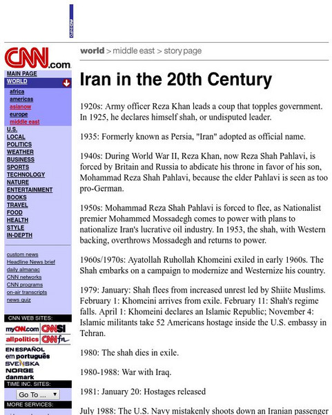 Cnn: Timeline of Iran in the 20th Century Handout Cnn: Timeline of Iran in the 20th Century Handout