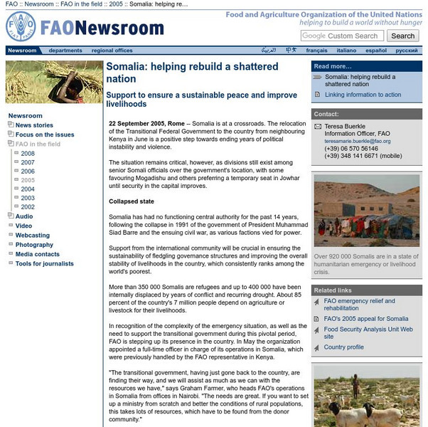 Fao Newsroom: Somalia: Helping Rebuild a Shattered Nation Website Fao Newsroom: Somalia: Helping Rebuild a Shattered Nation Website