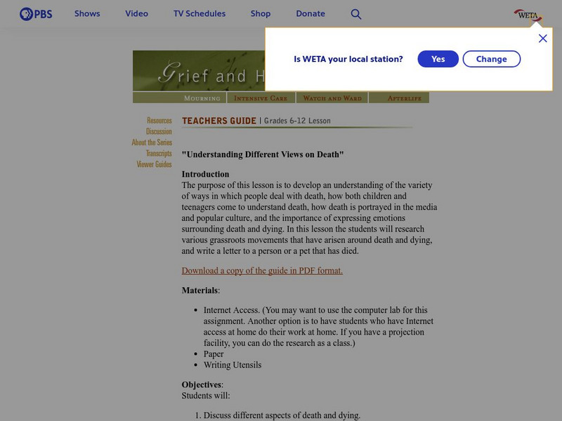 Pbs Teachers: Understanding Different Views on Death Lesson Plan Pbs Teachers: Understanding Different Views on Death Lesson Plan
