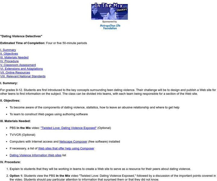 Pbs Teachers: Dating Violence Detectives Lesson Plan Pbs Teachers: Dating Violence Detectives Lesson Plan
