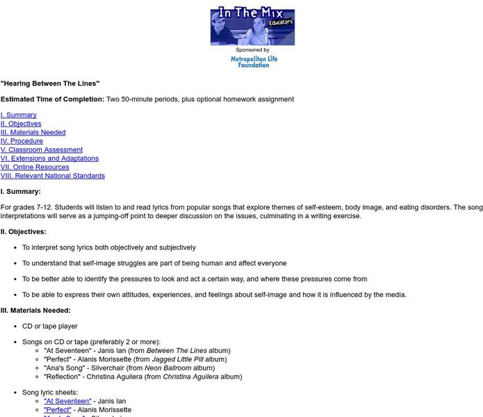 Pbs Teachers: Hearing Between the Lines Lesson Plan Pbs Teachers: Hearing Between the Lines Lesson Plan