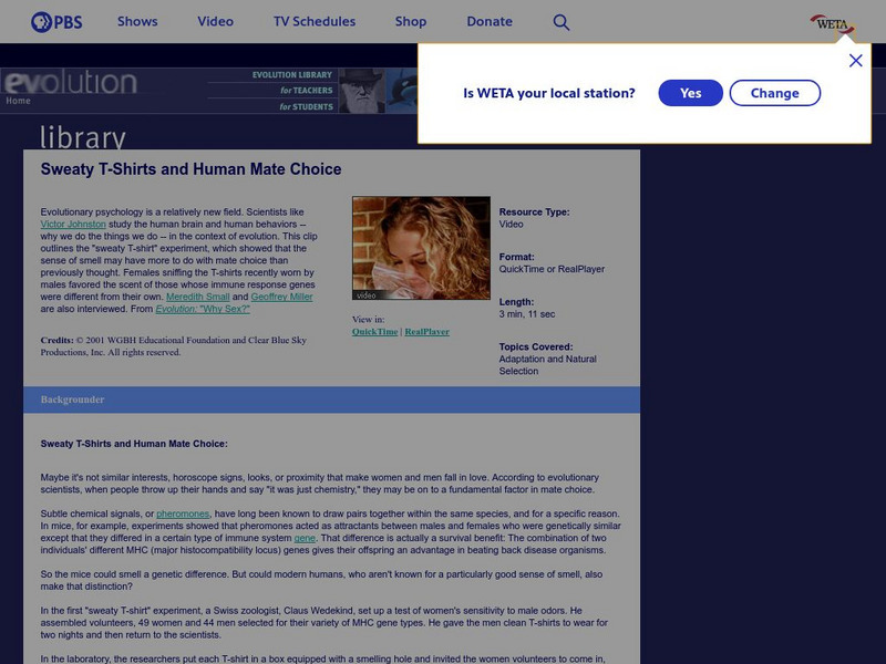 Pbs Teachers: Sweaty T Shirts and Human Mate Choices Instructional Video