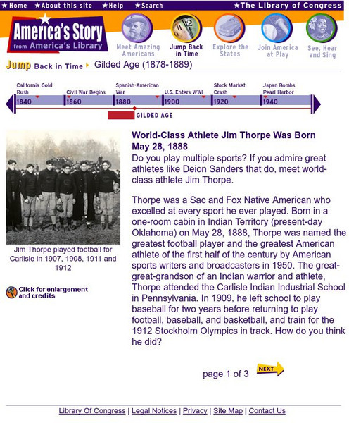 Loc: America's Story: World Class Athlete Jim Thorpe Handout Loc: America's Story: World Class Athlete Jim Thorpe Handout