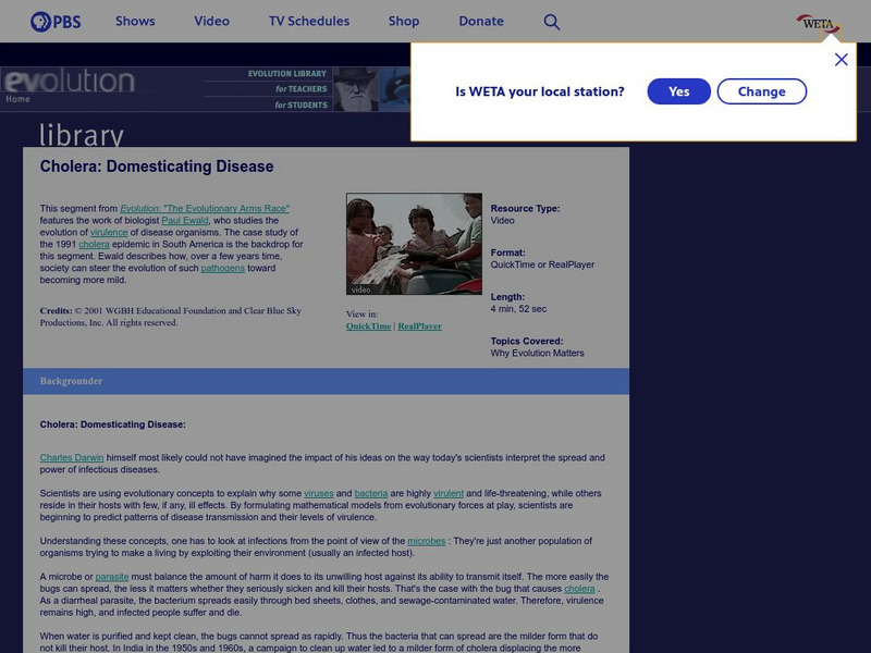 Pbs Teachers: Cholera: Domesticating Disease Instructional Video Pbs Teachers: Cholera: Domesticating Disease Instructional Video