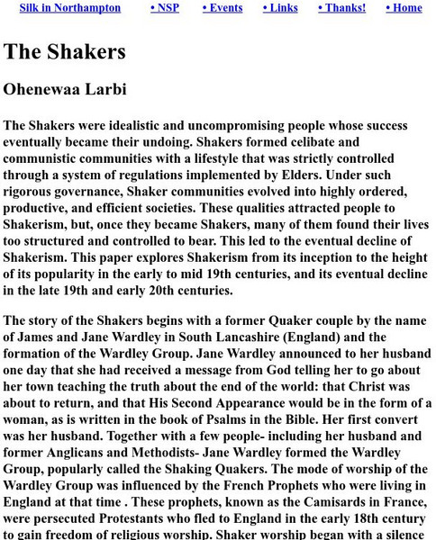 Smith College: The Shakers Handout Smith College: The Shakers Handout