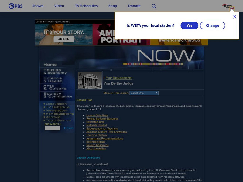 Now With Bill Moyers: You Be the Judge Lesson Plan Now With Bill Moyers: You Be the Judge Lesson Plan
