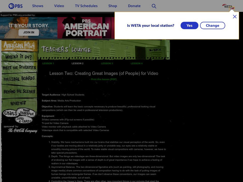 Pbs: Creating Great Images (Of People) for Video (Lesson Plan) Lesson Plan Pbs: Creating Great Images (Of People) for Video (Lesson Plan) Lesson Plan