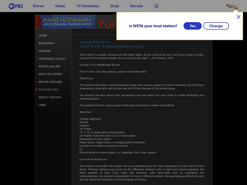 Pbs: Hans Hofmann for Teachers (Lesson Plans) Lesson Plan Pbs: Hans Hofmann for Teachers (Lesson Plans) Lesson Plan