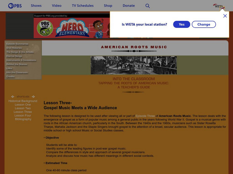 Pbs Teachers: Gospel Music Meets a Wide Audience (Lesson Plan) Lesson Plan Pbs Teachers: Gospel Music Meets a Wide Audience (Lesson Plan) Lesson Plan