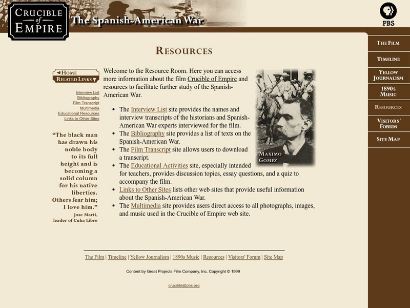 Crucible of Empire: Spanish American War Resources for Teachers Website