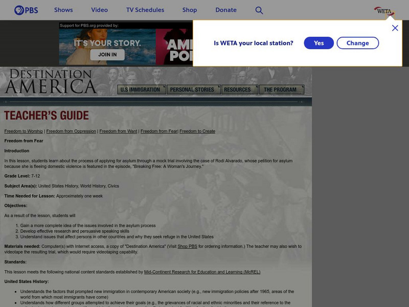 Pbs Teachers: Freedom From Fear (Lesson Plan About Asylum Seeking) Lesson Plan Pbs Teachers: Freedom From Fear (Lesson Plan About Asylum Seeking) Lesson Plan