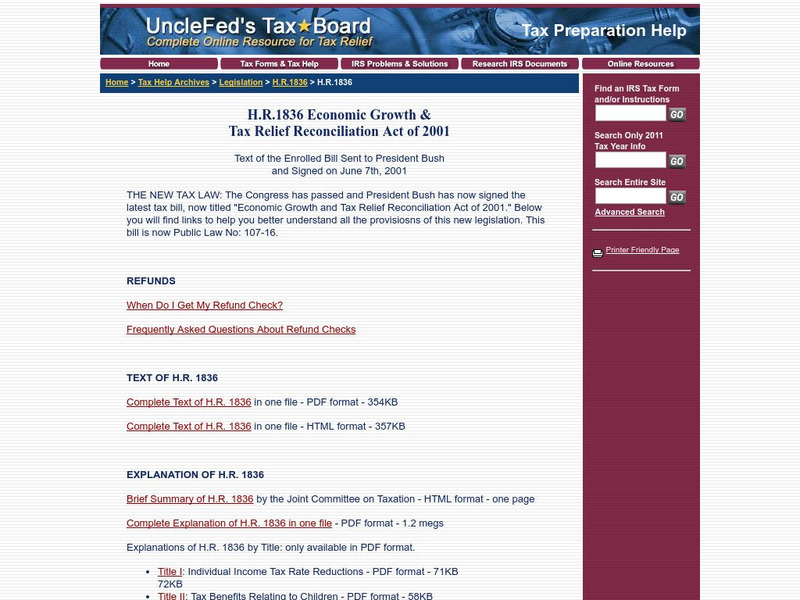 National Tax Services: Hr1836 Economic Growth and Tax Relief Reconciliation Act Primary National Tax Services: Hr1836 Economic Growth and Tax Relief Reconciliation Act Primary