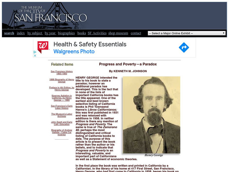 Virtual Museum of the City of San Francisco: Progress and Poverty a Paradox Handout