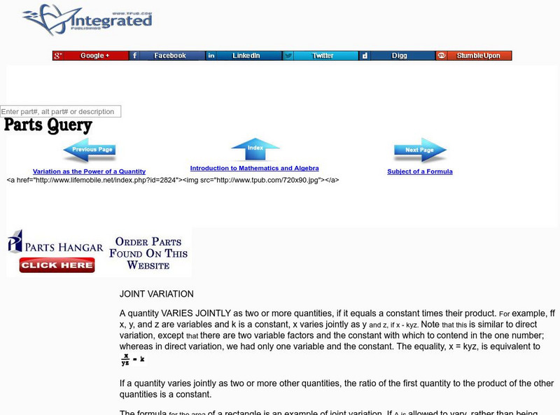Integrated Publishing: Joint Variation Activity Integrated Publishing: Joint Variation Activity