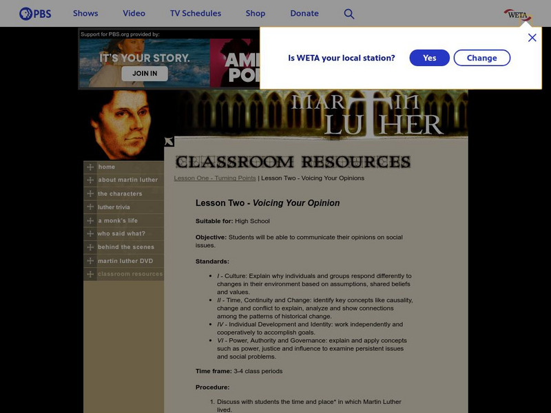 Pbs Teachers: Martin Luther: The Reluctant Revolutionary (Lesson Plans) Lesson Plan Pbs Teachers: Martin Luther: The Reluctant Revolutionary (Lesson Plans) Lesson Plan