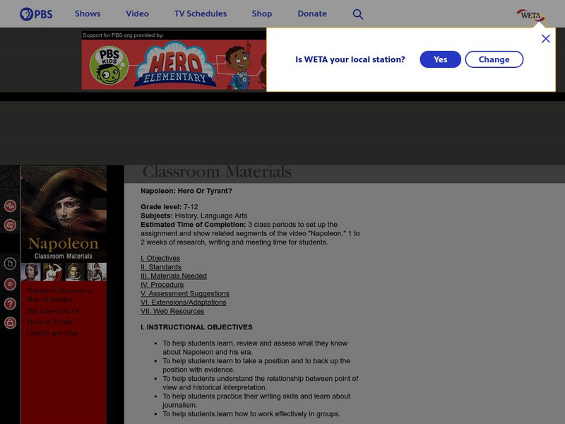 Pbs Teachers: Was Napoleon a Hero or Tyrant? (Lesson Plan) Lesson Plan Pbs Teachers: Was Napoleon a Hero or Tyrant? (Lesson Plan) Lesson Plan