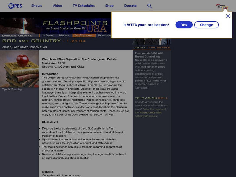 Pbs Teachers: Church and State Separation: Challenge and Debate (Lesson Plan) Lesson Plan