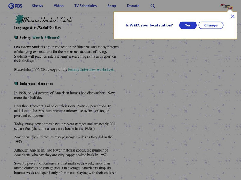 Pbs Teachers: What Is Affluenza? (Lesson in Materialism and Overconsumption) Lesson Plan Pbs Teachers: What Is Affluenza? (Lesson in Materialism and Overconsumption) Lesson Plan