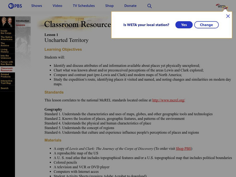 Pbs Teachers: Lewis & Clark: Journey of the Corps of Discovery Lesson Plan Pbs Teachers: Lewis & Clark: Journey of the Corps of Discovery Lesson Plan