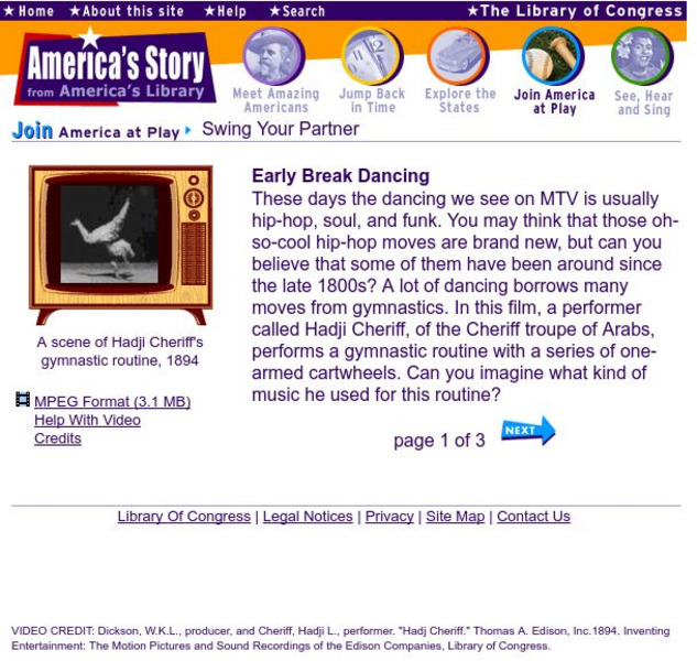 Loc: America's Story: Early Break Dancing Website Loc: America's Story: Early Break Dancing Website