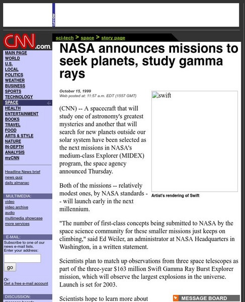 Cnn: Nasa Announces Missions to Seek Planets, Study Gamma Rays Article Cnn: Nasa Announces Missions to Seek Planets, Study Gamma Rays Article