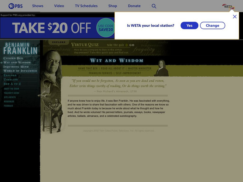 Pbs: Benjamin Franklin: An Extraordinary Life: Franklin's Wit and Wisdom Unit Plan Pbs: Benjamin Franklin: An Extraordinary Life: Franklin's Wit and Wisdom Unit Plan