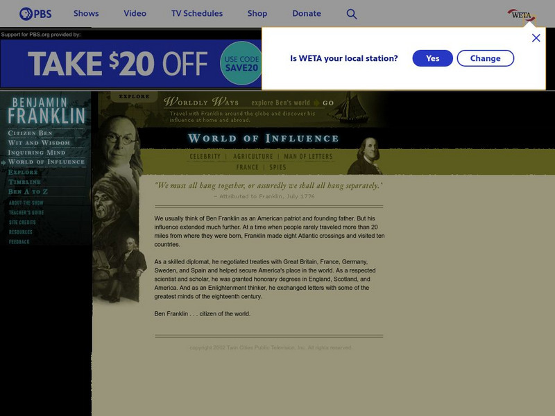 Pbs: Benjamin Franklin: An Extraordinary Life: World of Influence Website
