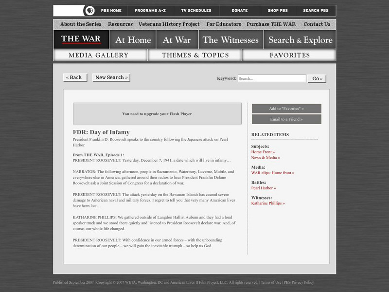 The War: A Date Which Will Live in Infamy Instructional Video The War: A Date Which Will Live in Infamy Instructional Video
