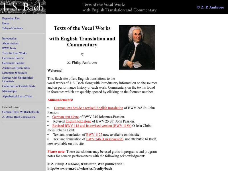 J.s. Bach/texts of the Complete Vocal Works Website J.s. Bach/texts of the Complete Vocal Works Website
