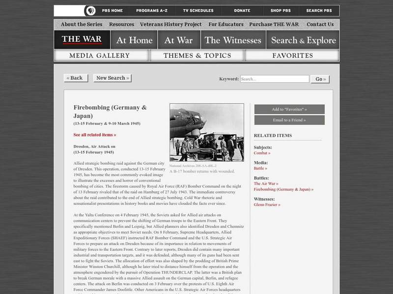 Pbs: The War: Firebombing and Allied Air Attacks on Germany and Japan Graphic