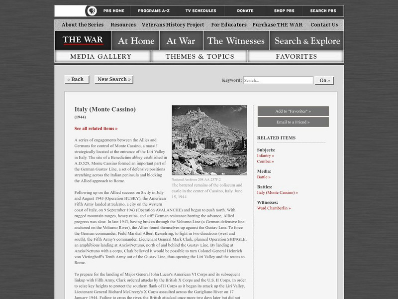 Pbs: The War: Monte Cassino (Allied Invasion of Italy) Website Pbs: The War: Monte Cassino (Allied Invasion of Italy) Website