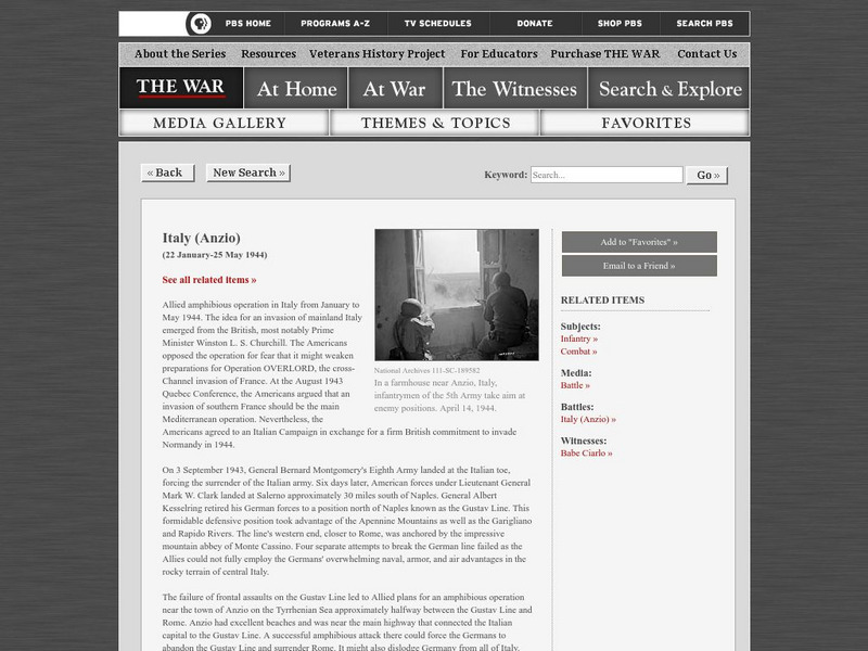 Pbs: The War: Anzio (Allied Invasion of Italy) Website Pbs: The War: Anzio (Allied Invasion of Italy) Website