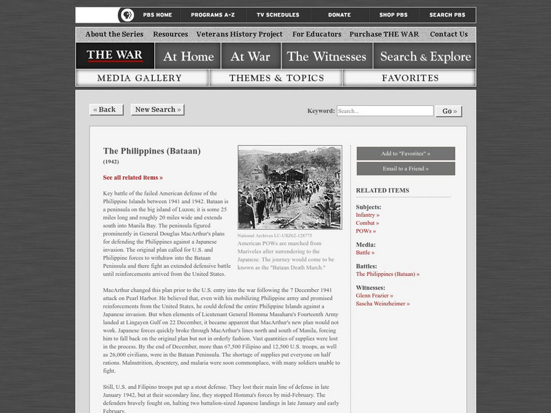 Pbs: The War: The Philippines (Bataan) Website