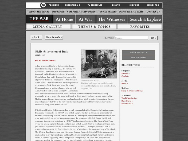 Pbs: The War: Sicily and the Invasion of Italy Website Pbs: The War: Sicily and the Invasion of Italy Website