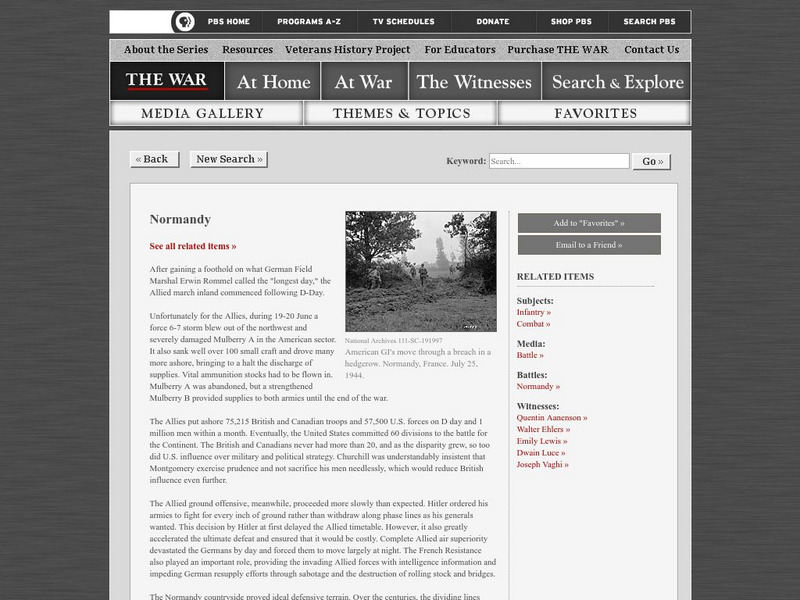 Pbs: The War: Normandy Website Pbs: The War: Normandy Website