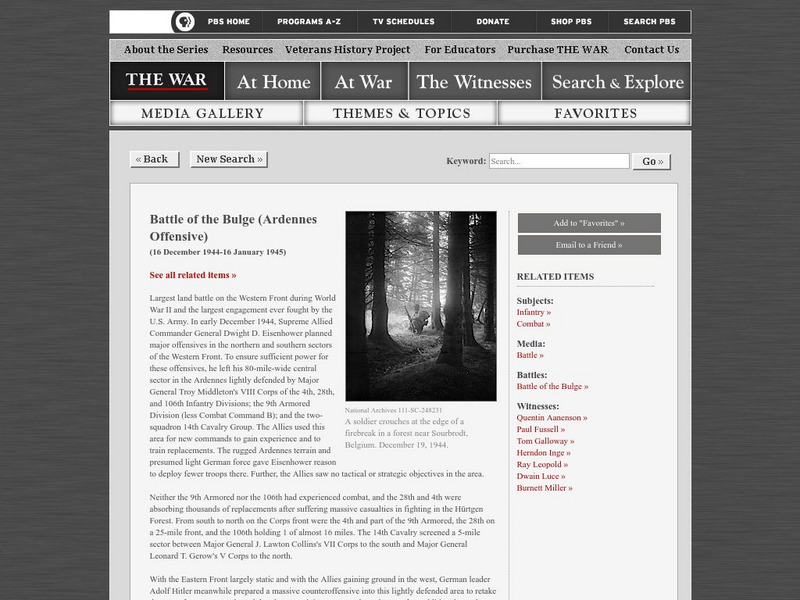 Pbs: The War: Battle of the Bulge Website Pbs: The War: Battle of the Bulge Website