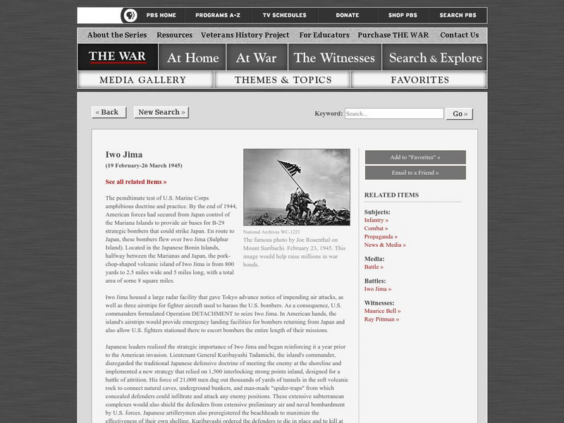 Pbs: The War: Iwo Jima Website Pbs: The War: Iwo Jima Website