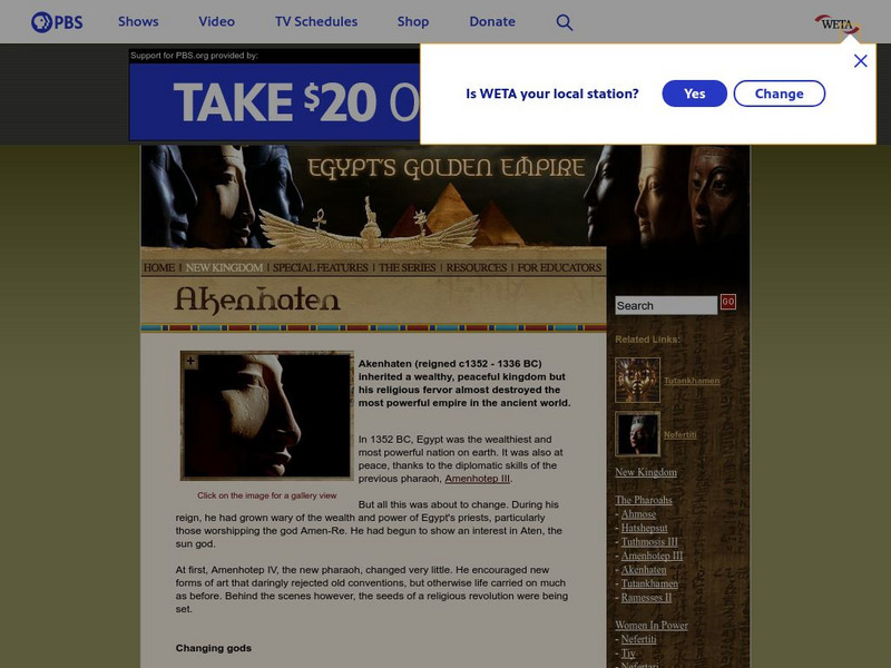 Pbs: Egypt's Golden Kingdom: Akenhaten Handout Pbs: Egypt's Golden Kingdom: Akenhaten Handout