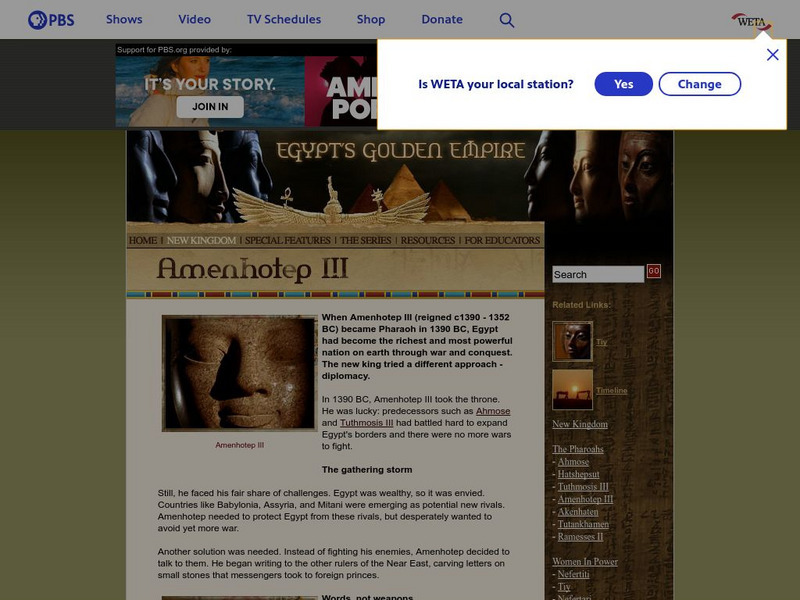 Pbs: Egypt's Golden Kingdom: Amenhotep Iii Handout