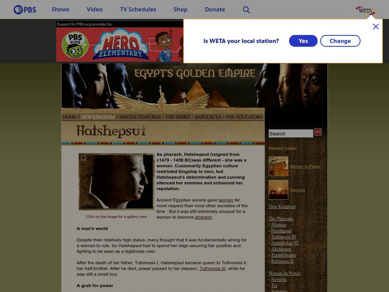 Pbs: Egypt's Golden Kingdom: Hatshepsut Instructional Video