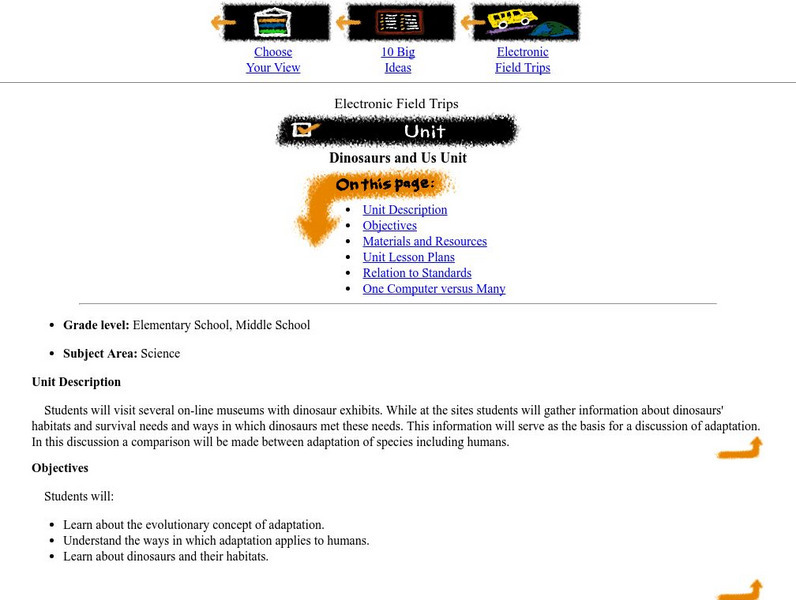 Michigan State University: Lets Net: Dinosaurs and Us Unit Lesson Plan