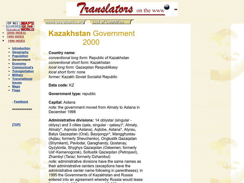 Photius: Kazakhstan Government 2000 Handout Photius: Kazakhstan Government 2000 Handout