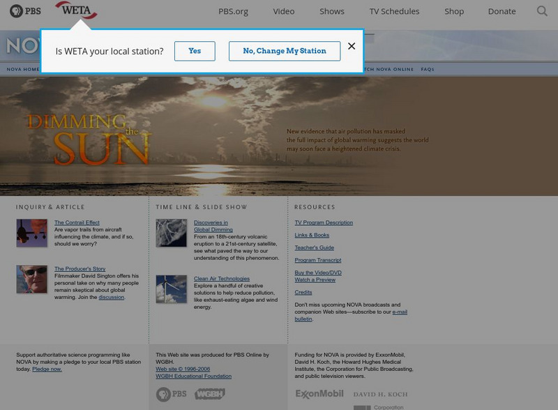 Pbs: Nova: Dimming the Sun Website