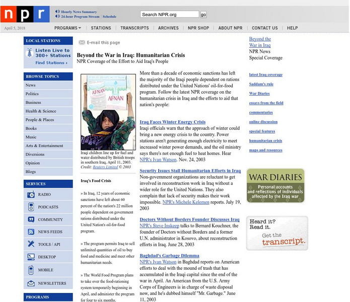 Npr: Beyond the War in Iraq the Humanitarian Crisis Audio Npr: Beyond the War in Iraq the Humanitarian Crisis Audio