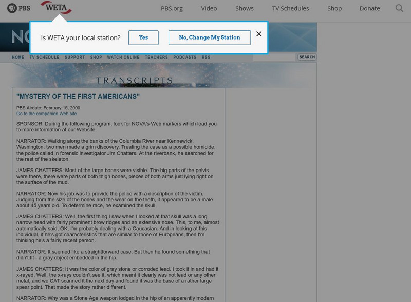 Nova: Mystery of the First Americans Website Nova: Mystery of the First Americans Website