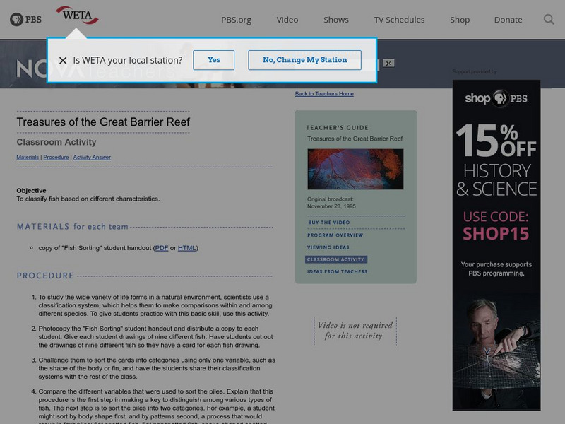 Nova Teachers: Treasures of the Great Barrier Reef: Classroom Activity Activity Nova Teachers: Treasures of the Great Barrier Reef: Classroom Activity Activity