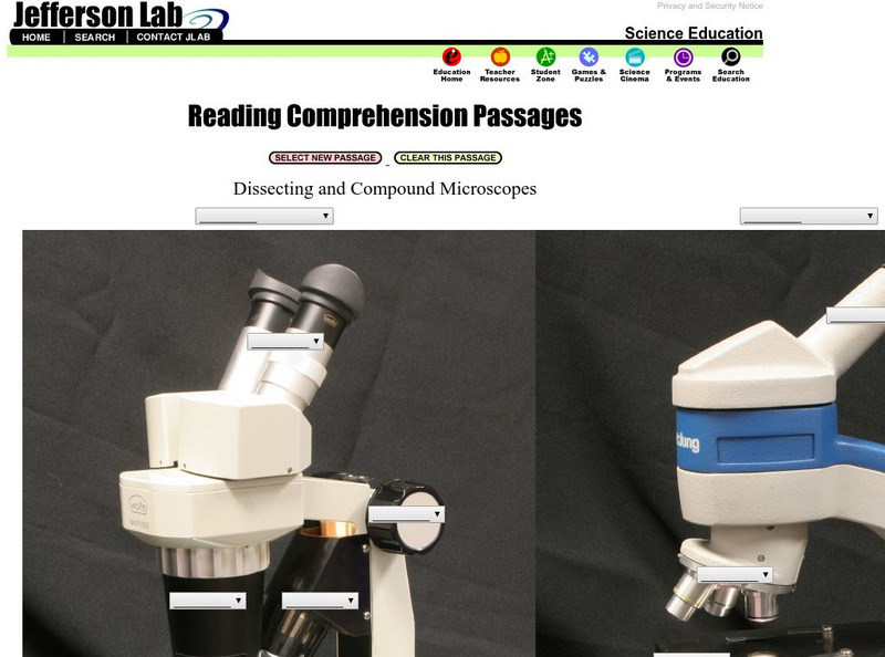 Jefferson Lab: Reading Passages: Disecting and Compound Microscopes Unknown Type Jefferson Lab: Reading Passages: Disecting and Compound Microscopes Unknown Type