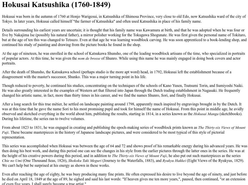 Hokusai Katsushika (1760 1849) Website